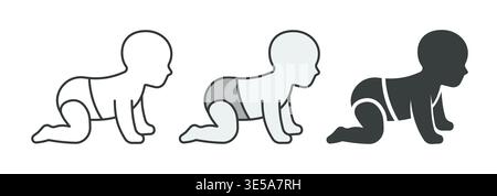 Crawling baby icon in outline and solid filled vector styles. Representing infancy, child development, and early childhood stage. Stock Vector
