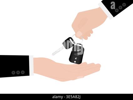 Hand Holding and Giving Car Key. Buying Car or Renting Car Concept. Vector Illustration. Stock Vector