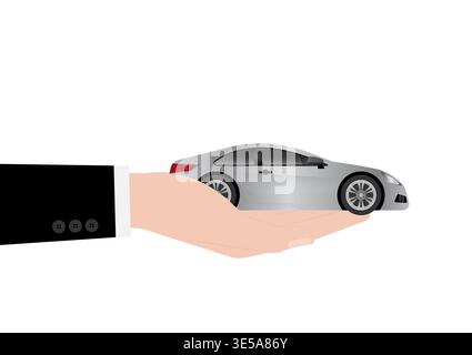Hand Holding Car. Buying Car or Renting Car Concept. Vector Illustration. Stock Vector