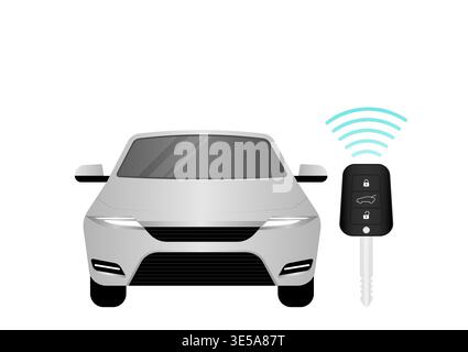 Car with Car Key Remote Control. Vector Illustration. Stock Vector
