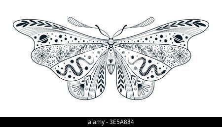 Mystic celestial moth night bug tattoo or print Stock Vector