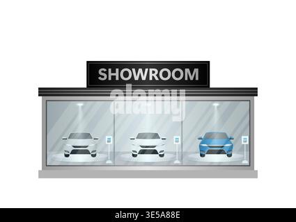 Car Showroom. Car Center Service. Buying New Car Concept. Vector Illustration. Stock Vector