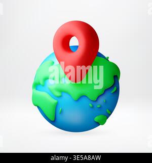 3D Red location pin on top of earth globe. Stock Vector