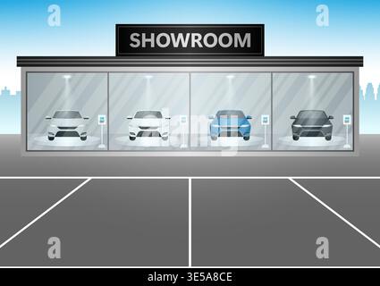 Car Showroom. Car Center Service. Buying New Car Concept. Vector Illustration. Stock Vector