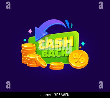 Cash back icon, cash back bonus with gold coin Stock Vector