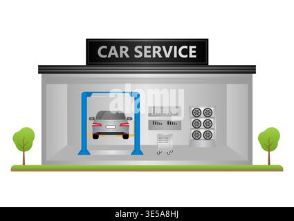 Car Repair and Service Center. Car Maintenance. Vector Illustration. Stock Vector