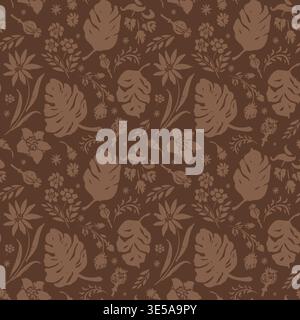 Trendy mocha mousse seamless floral vector pattern, hand-drawn. Stock Vector