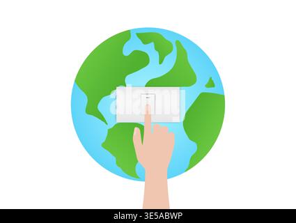 Hand Turning Off Light Switch. Save the World, Electricity and Energy. Green Energy or Renewable Energy. Eco- Friendly Concept. Stock Vector
