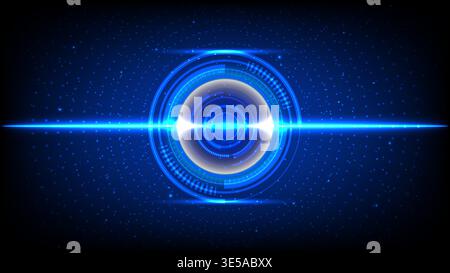 Digital glowing blue HUD circle elements with light line on dark background for tech design Stock Vector
