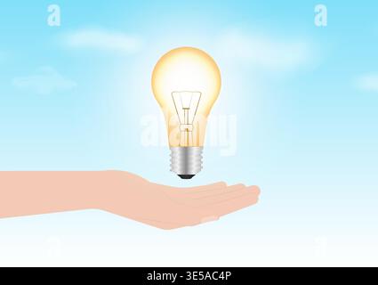 Hand Holding Light Bulb. Saving Electricity and Energy. Green Energy or Renewable Energy. Eco- Friendly Concept. Stock Vector