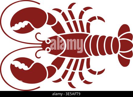 Bold illustration of a lobster shown from above with large claws segmented tail and curved antennae. Stock Vector