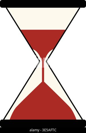 Simple illustration of a classic hourglass with red sand flowing between upper and lower chambers. Stock Vector
