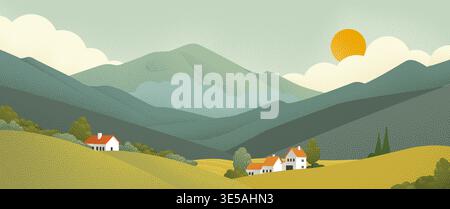 Fields Rolling Hills Farm Landscape Background Stock Vector