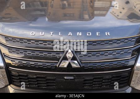 Mitsubishi Outlander front grille emblem close up detail. 07 Feb 2026. Petach-Tikva, Israel Stock Photo