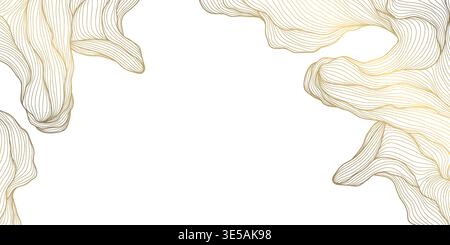 Luxury abstract gold wave pattern, elegant line art onwhite background. Japanese and Chinese vector design, smooth curves, flowing silk texture Stock Vector