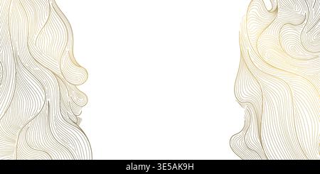 Luxury abstract gold wave pattern, elegant line art onwhite background. Japanese and Chinese vector design, smooth curves, flowing silk texture Stock Vector