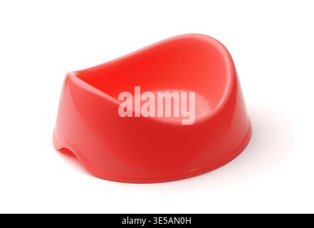 Empty red plastic pet bowl isolated on white Stock Photo