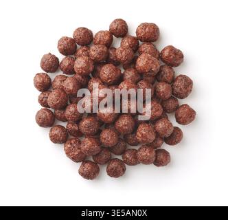 Top view of chocolate cereal balls isolated on white Stock Photo