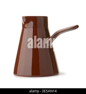 Brown ceramic cezve coffee pot isolated on white Stock Photo