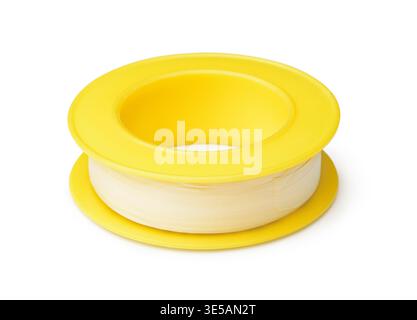 Thread seal tape on yellow plastic spool isolated on white Stock Photo