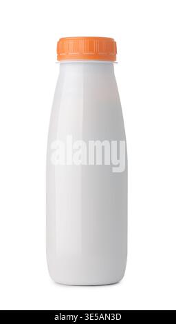 Front view of small blank plastic dairy bottle isolated on white Stock Photo