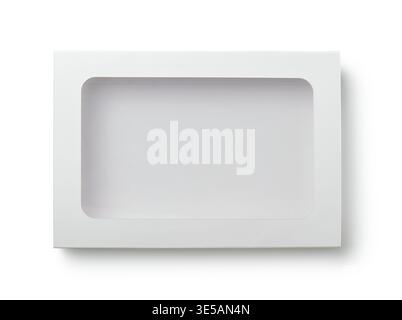 Top view of empty white paper box with transparent window isolated on white Stock Photo