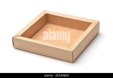Open brown paper packaging tray isolated on white Stock Photo