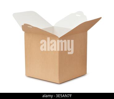 Open empty brown paper box isolated on white Stock Photo