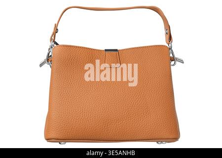 Elegant brown leather bag isolated on white background Stock Photo
