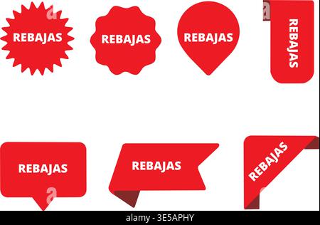 Red rebajas labels on a white background (trad. sale) Stock Vector
