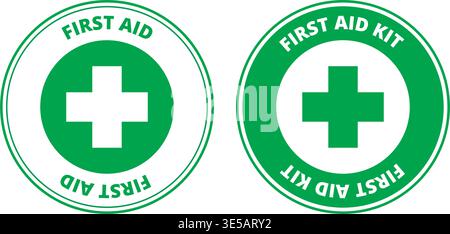 First aid kit round signs isolated on a white background Stock Vector
