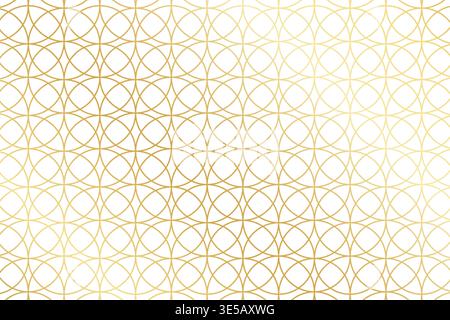 Repeated overlapped round gold shapes on white background. Luxury geometric print in art deco style. Elegant minimalistic wallpaper. Golden abstract ornament. Vector illustration. Stock Vector
