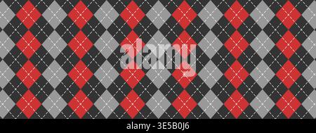 Classic argyle pattern with red, black and grey rhombus shapes for men sweater, socks or plaid. Diamonds print for textile or wrapping paper. Simple geometric background. Vector illustration. Stock Vector