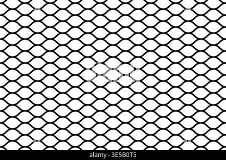 Fishing or football net texture. Black mesh pattern isolated on white background. Metallic fence, gate, cage or lattice structure. Abstract geometric minimalistic print. Vector graphic Illustration. Stock Vector