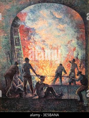 MAXIMILIEN LUCE, (1858 - 1941). L'Acierie, The Steelworks, 1899. Oil on Canvas. Stock Photo
