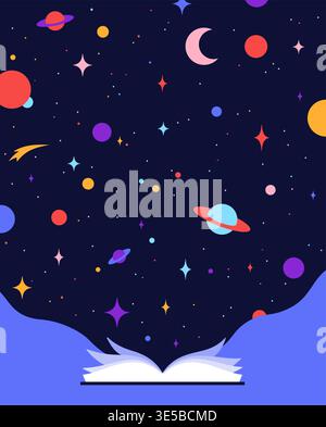 Book, Imagination, Dreams. Cosmos story Stock Vector