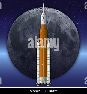 Artemis II moon mission fantasy representation on the moon, vector illustration Stock Vector