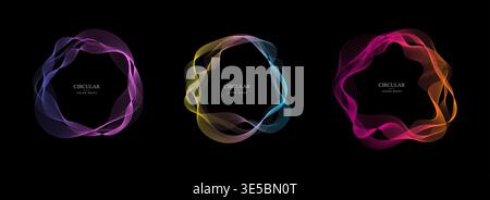 Music wave equalizer vector template. Sound circular depicting audio music. Radial abstract background spectrum. Multicolored vibrations neon sound. Stock Vector