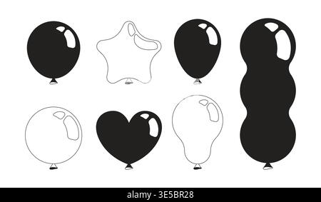 Party balloon shapes 2D line objects set Stock Vector
