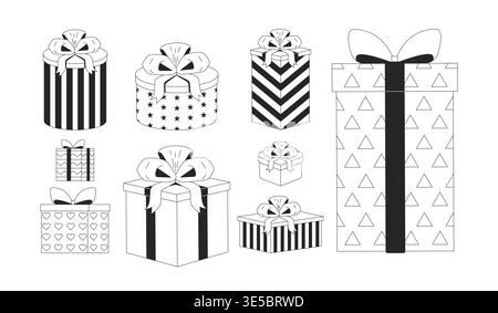 Gift boxes 2D line objects set Stock Vector