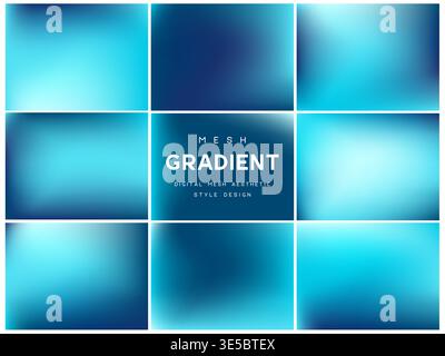 Set of deep ocean and aqua mesh gradients. Stock Vector