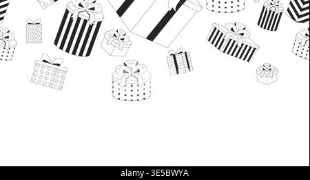 Wrapped gift boxes black and white top border Stock Vector