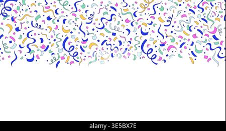 Confetti curling streamers top frame illustration Stock Vector
