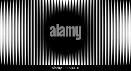 Vertical straight line pattern forms circle halftone design. Abstract stripe background with gradient transition, geometric texture, and monochrome vintage aesthetic. Stock Vector