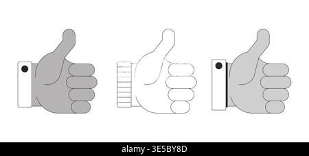 Diverse thumbs up hand gestures 2D line objects set Stock Vector