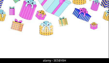 Wrapped gift boxes top frame illustration Stock Vector