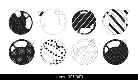 Christmas baubles ornaments 2D line objects set Stock Vector