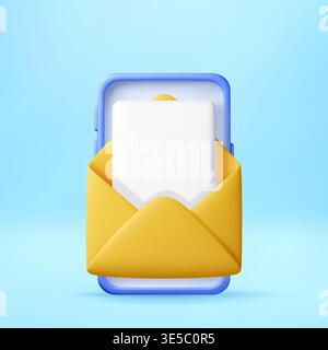 3D Smartphone showing open envelope with letter Stock Vector