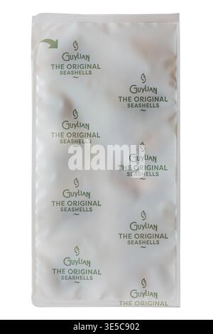 Guylian Belgian chocolates seashells  The Original isolated on white background - finest Belgian chocolates with hazelnut praline filling Stock Photo