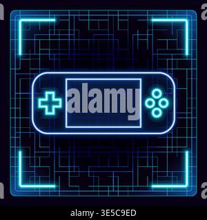 Handheld game console. Futuristic tech editable glowing illustration. Stock Vector